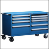 Heavy-Duty Mobile Cabinet, Double Bank (60"W x 27"D x 37 1/2"H), Roll-Out Shelf, 8 Drawers with Partitions